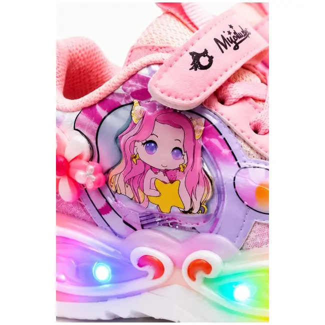 Pantofi sport cu lumini led, model papusica cu invartitoare, piele ecologica, fete, roz ad2026-1-1
