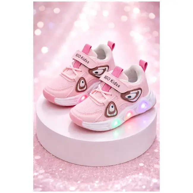 Pantofi sport cu lumini led, model super panda, textil, fete, roz adt-19-1