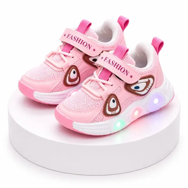 Pantofi sport cu lumini led, model super panda, textil, fete, roz adt-19-1