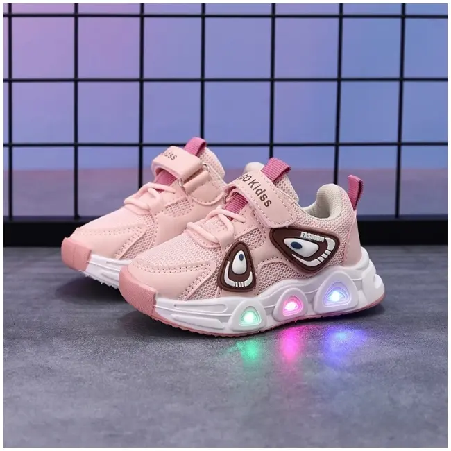 Pantofi sport cu lumini led, model super panda, textil, fete, roz adt-19-1