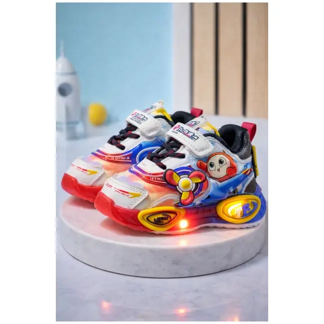 Pantofi sport cu lumini led, super colour, baieti, piele ecologica, multicolor ad2026-1-1