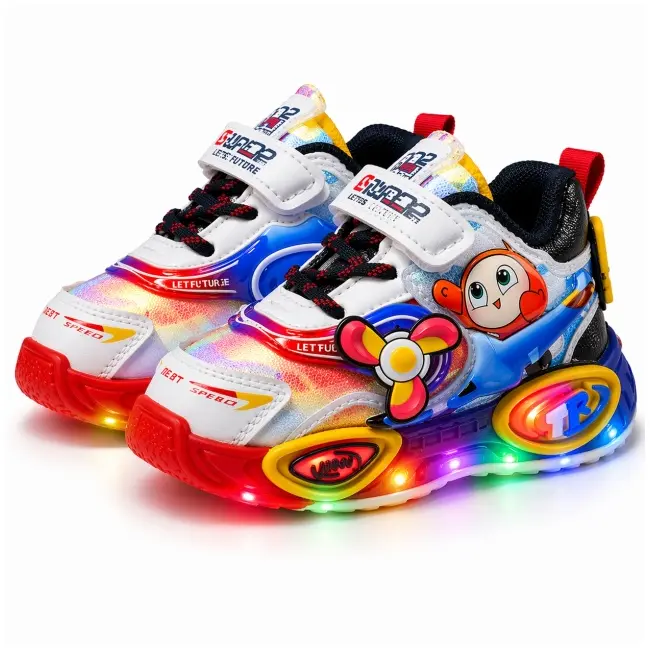 Pantofi sport cu lumini led, super colour, baieti, piele ecologica, multicolor ad2026-1-1