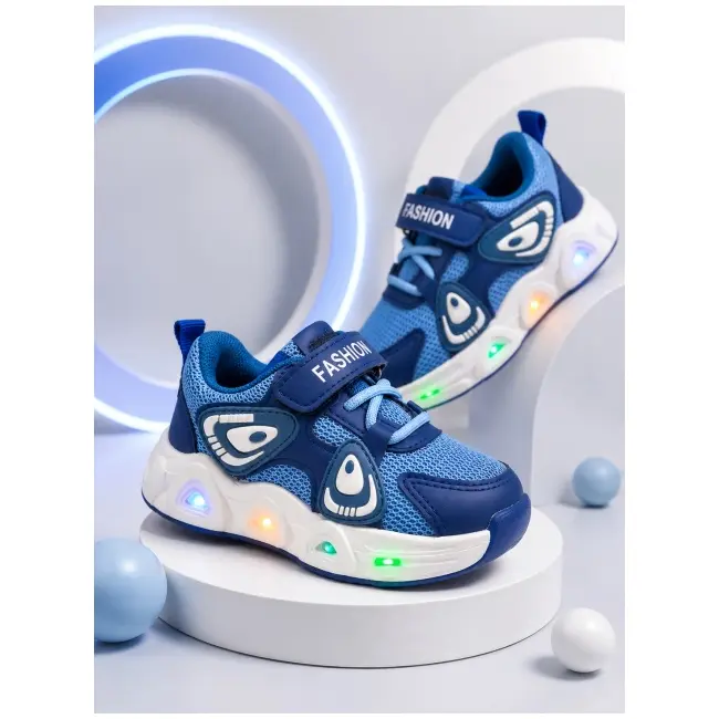 Pantofi sport cu lumini led, super navy style, textil, baieti, bleumarin adt-33-2