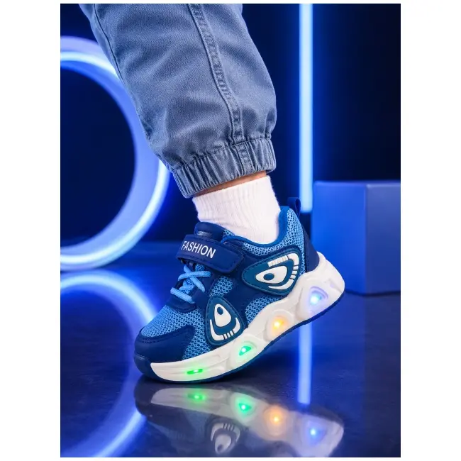 Pantofi sport cu lumini led, super navy style, textil, baieti, bleumarin adt-33-2