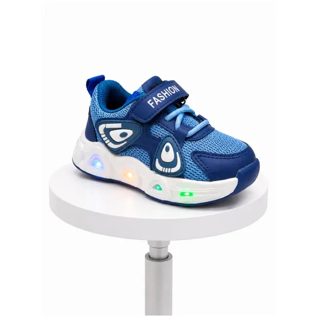 Pantofi sport cu lumini led, super navy style, textil, baieti, bleumarin adt-33-2