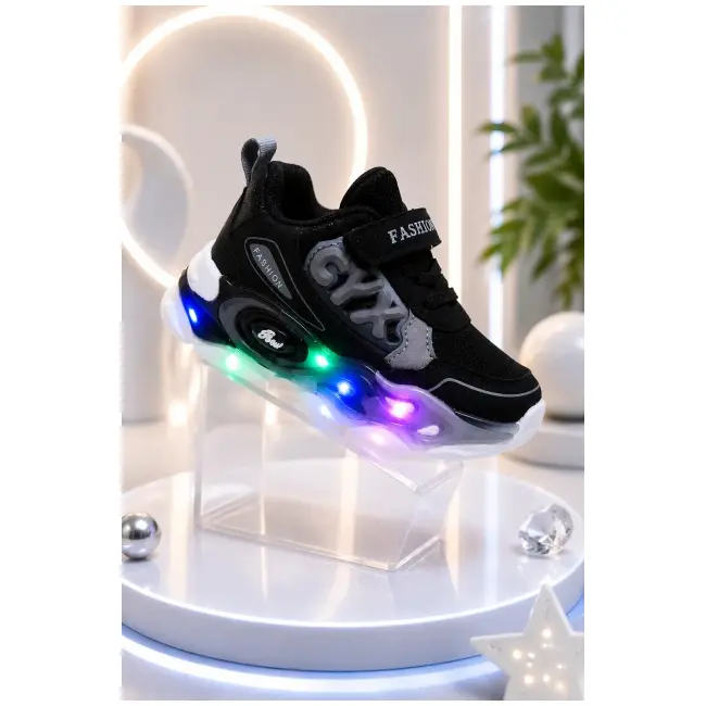 Adidasi cu lumini led, model cyx, baieti, piele ecologica, negru adt-58-1
