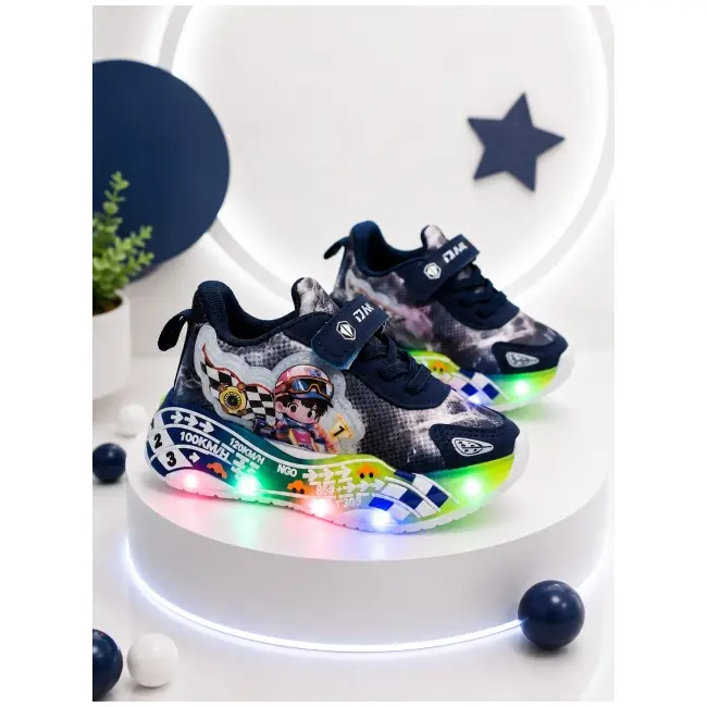 Pantofi sport cu lumini led, model masinuta de curse, superbaby, bleumarine adt-60-x1