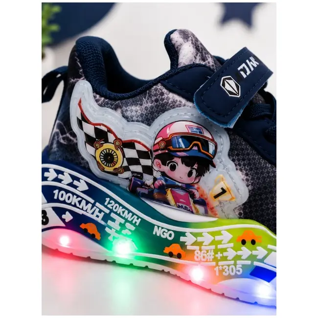Pantofi sport cu lumini led, model masinuta de curse, superbaby, bleumarine adt-60-x1