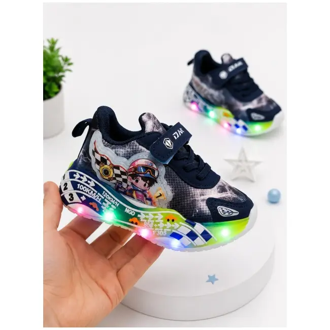 Pantofi sport cu lumini led, model masinuta de curse, superbaby, bleumarine adt-60-x1
