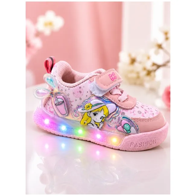 Pantofi sport cu luminite, model cocktail, piele ecologica, fete, roz ad30-8-7-2