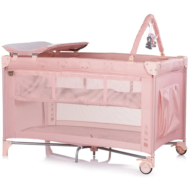Patut pliabil cu saltea de infasat Chipolino Luna powder pink HUBKOSILU264PP