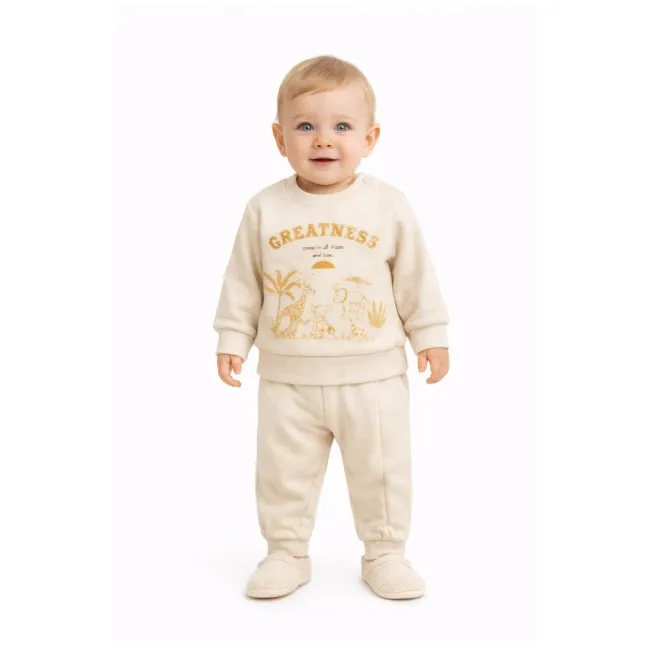 Trening bebe 2 piese din bumbac moale bluza cu imprimeu si pantaloni confortabili trpb0101