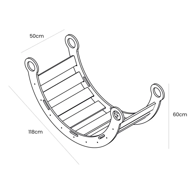 Balansoar Montessori Din Lemn Dream Rocker Meowbaby ,   Marime Mare, Cu Perna Bej, Multifunctional Leagan + Tunel + Scara   Placaj Lacuit, Max 50kg Pjbldrwb01