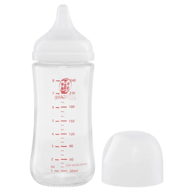 Pachet promo 3 biberoane din sticla borosilicat 240 ml kidscare cu tetina din silicon