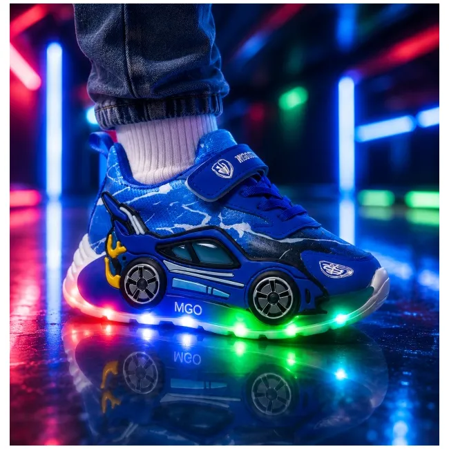 Pantofi sport cu lumini led, masinuta albastra, piele ecologica, baieti adled-1-1xx