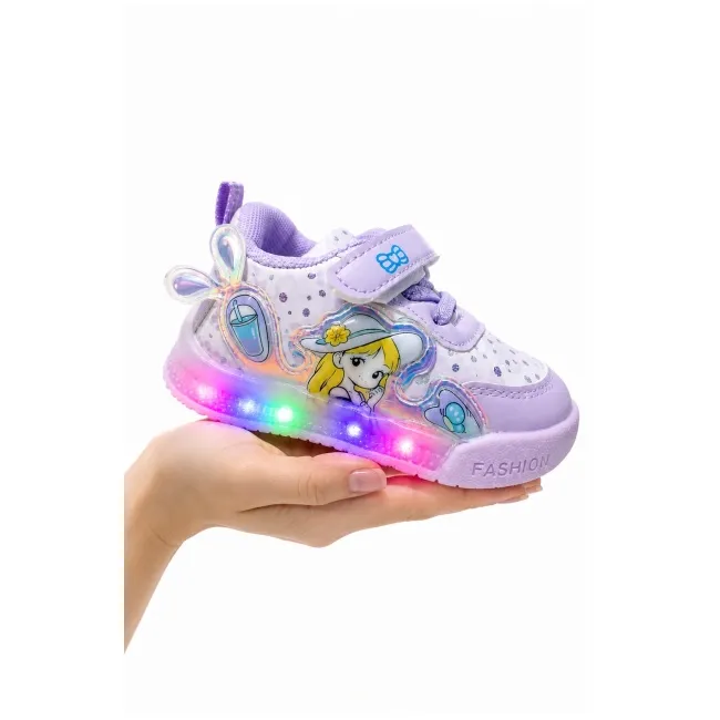 Pantofi sport cu luminite, model cocktail, piele ecologica, fete, mov ad30-8-7-2x