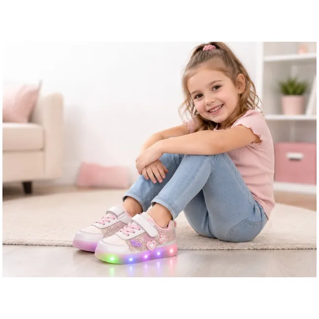 Pantofi sport cu luminite si sclipici, model premium style, piele ecologica, fete, roz ad30-75