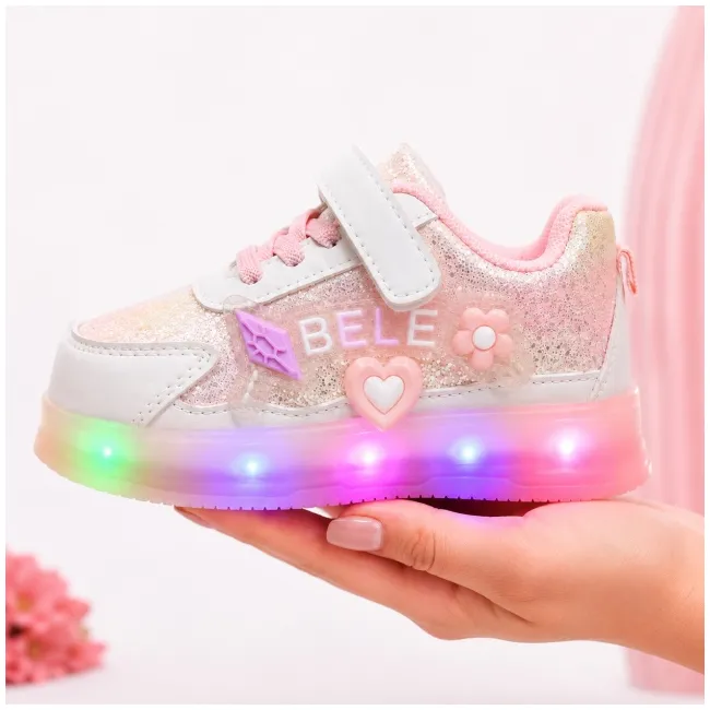 Pantofi sport cu luminite si sclipici, model premium style, piele ecologica, fete, roz ad30-75