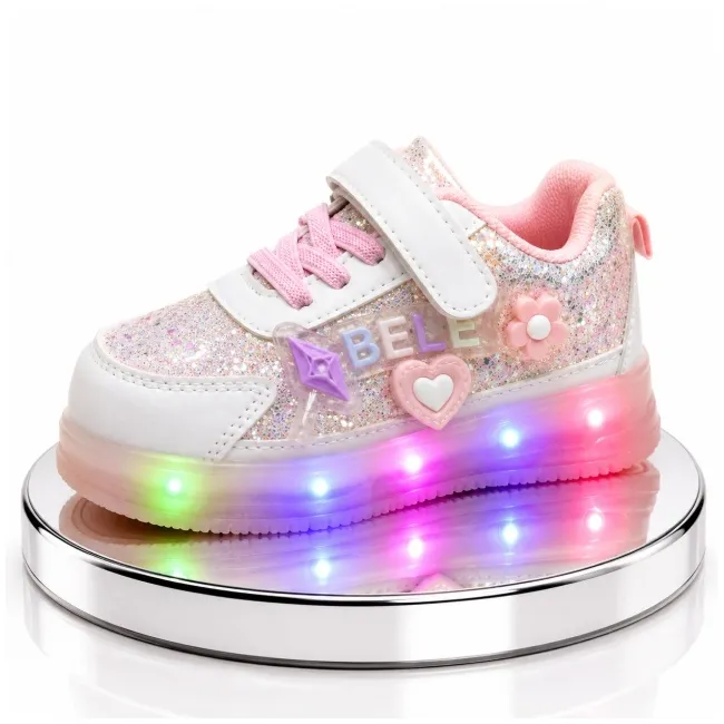 Pantofi sport cu luminite si sclipici, model premium style, piele ecologica, fete, roz ad30-75
