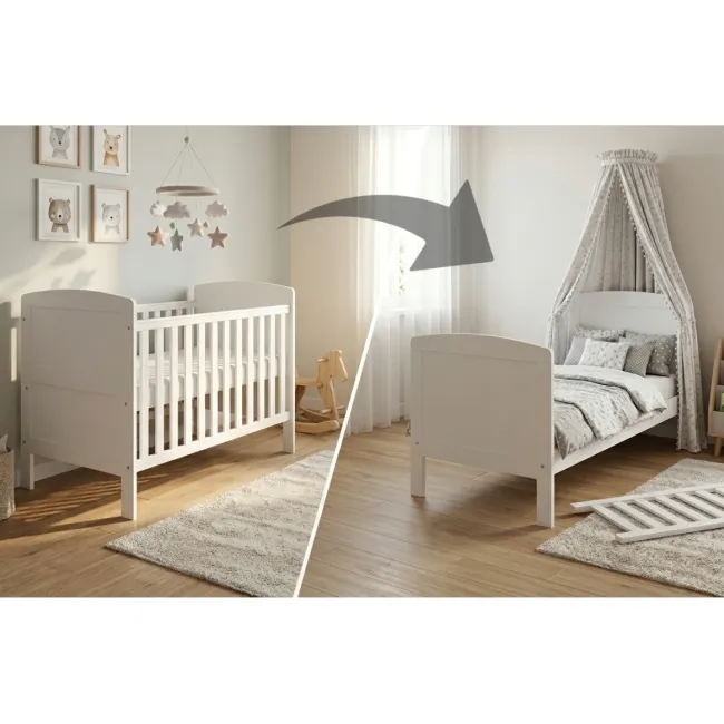 Patut Evolutiv 140x70cm Philip 3a N1 Alb ,   Pat Bebe + Junior + Pat Pree Colar, Somiera Reglabila 3 Pozitii + Trepte Detae Abile   En 716 Pjbphilip140_w