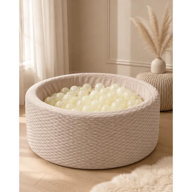 Piscina Cu Bile Meowbaby Dune 90x30cm Bej Nisipiu ,   200 Bile Incluse (culoare La Alegere), Material Catifea Premium, Husa Lavabila Pjbmdubao22050
