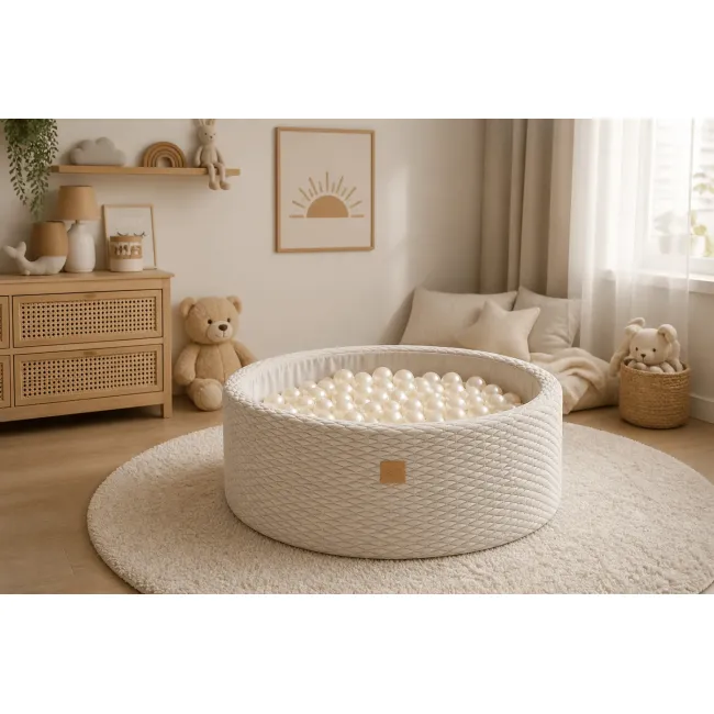 Piscina Cu Bile Meowbaby Dune 90x30cm Bej Nisipiu ,   200 Bile Incluse (culoare La Alegere), Material Catifea Premium, Husa Lavabila Pjbmdubao22050