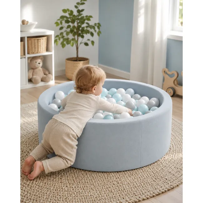 Piscina Cu Bile Outzy Meowbaby 90x30cm Albastru (cloudberry Sky Blue) ,   200 Bile Incluse (culoare La Alegere), Husa Detae Abila Lavabila, Interior Exterior Pjbmobao2670