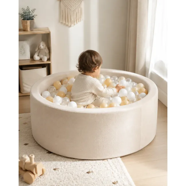 Piscina Cu Bile Outzy Meowbaby 90x30cm Bej (oat Blush Beige) ,   200 Bile Incluse (culoare La Alegere), Husa Detae Abila Lavabila, Interior Exterior Pjbmobao2660