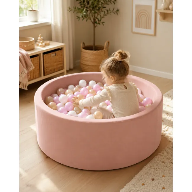 Piscina Cu Bile Outzy Meowbaby 90x30cm Roz (rosy Dune Pink) ,   200 Bile Incluse (culoare La Alegere), Husa Detae Abila Lavabila, Interior Exterior Pjbmobao2680