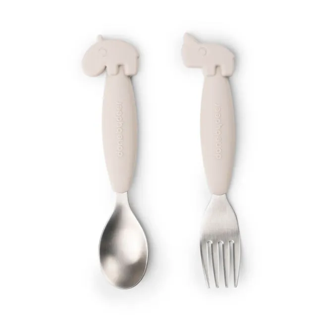 Set furculita si lingura Done by Deer Easy-grip Deer Friends Sand