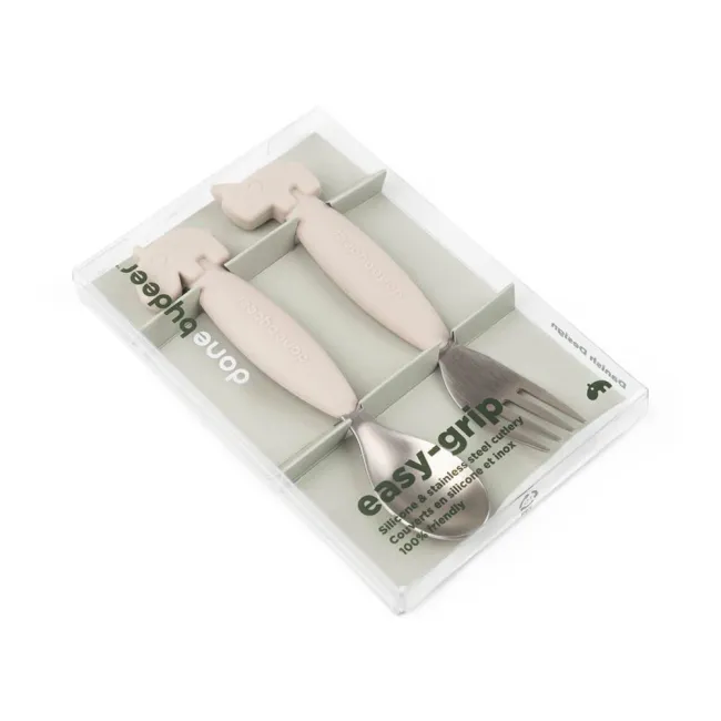 Set furculita si lingura Done by Deer Easy-grip Deer Friends Sand
