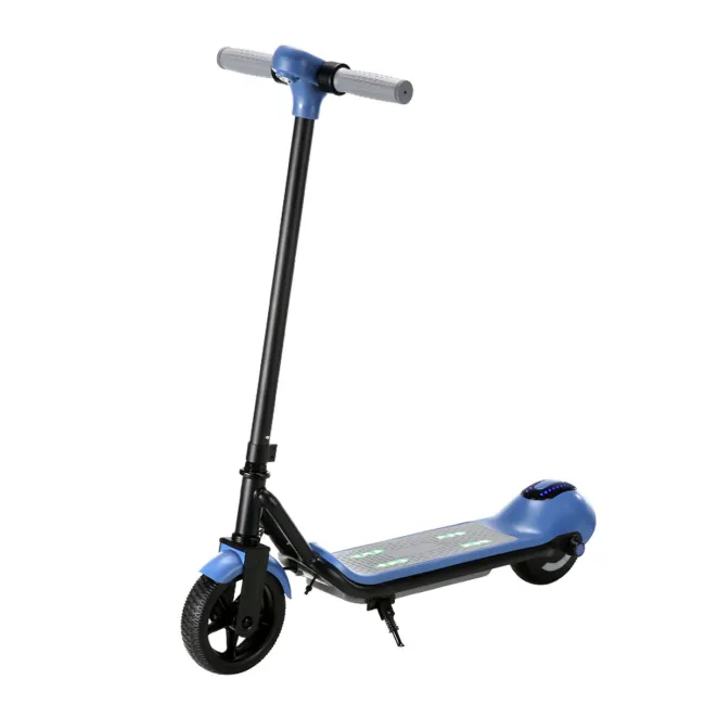 Trotineta electrica copii kidscare e68, motor 110w, baterie 24v 2.5ah, viteza 5-8 km/h, bluetooth, lumini, albastru