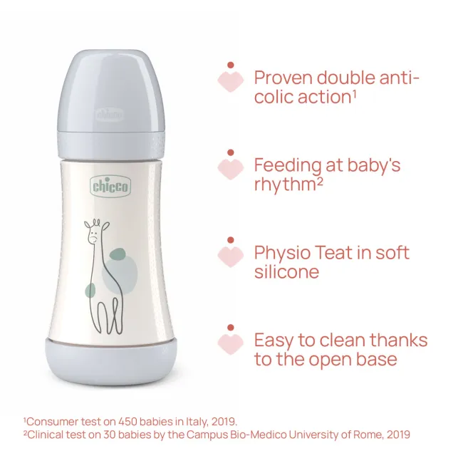 Biberon Chicco Perfect5 240ml, biofunctional, anti-colici, tetina silicon, flux mediu, fata, 2luni CHC2022312-7