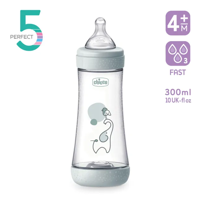 Biberon Chicco Perfect5 300ml, biofunctional, anti-colici, tetina silicon, flux rapid, fata, 4luni CHC2023512-7