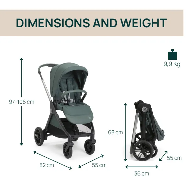 Carucior copii 3 in 1 Chicco Bellagio 2, Fir Tree (verde inchis), 0luni+ CHC8718333+8713733+8714633-8