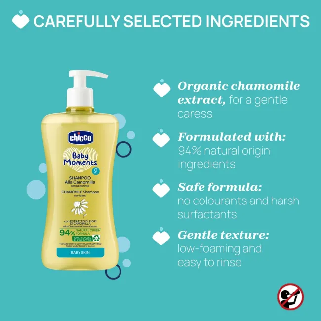 Sampon fara lacrimi Chicco Baby Moments, musetel, 500ml, 0luni+ CHC12799-9