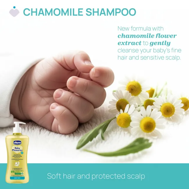 Sampon fara lacrimi Chicco Baby Moments, musetel, 500ml, 0luni+ CHC12799-9