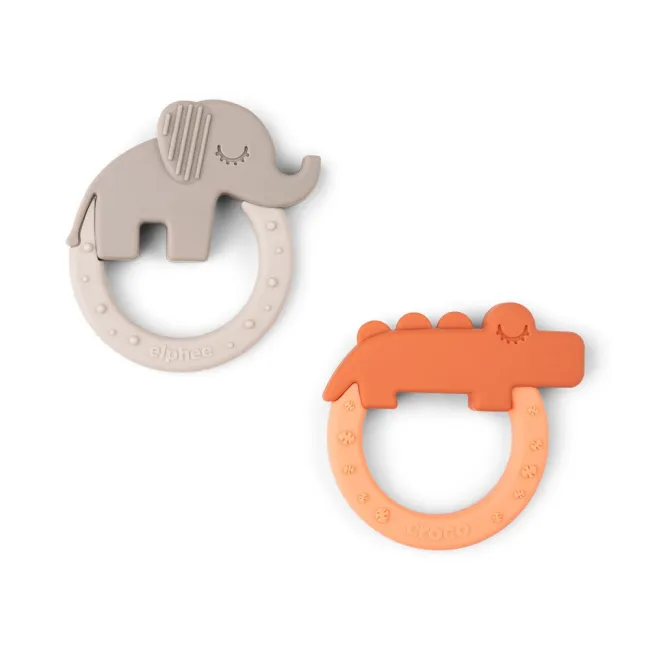 Set 2 inele dentitie din silicon Done by Deer Deer Friends Papaya Bej