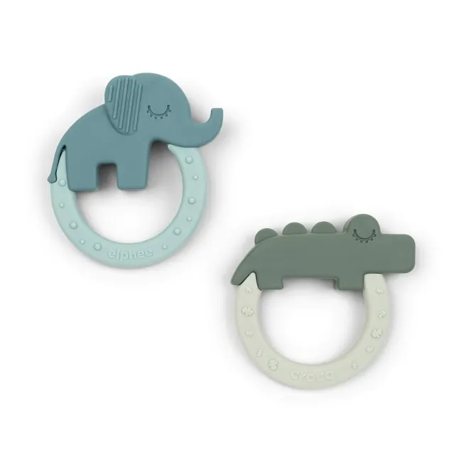 Set 2 inele dentitie din silicon Done by Deer Deer Friends Verde Albastru