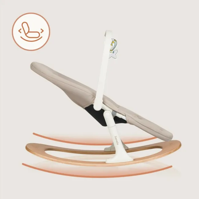 Balansoar, Lionelo, Celia, Manual, Cu 2 pozitii de inclinare, Cu centuri de siguranta in 5 puncte, Bara cu jucarii inclusa, Baza din lemn de fag, Husa detasabila si lavabila, Pana la 9 kg, Bej BYNLO-CELIA_ROCKER_NATURAL_WOOD