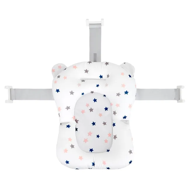 Cadita de baie pliabila, Qmini, Foldy Pro, Cu suport metalic si pernuta de baie, Cu termometru electronic, Cu dop si furtun pentru scurgere, Antiderapanta, 80&times;49 cm, Alb/Gri BYNFG490
