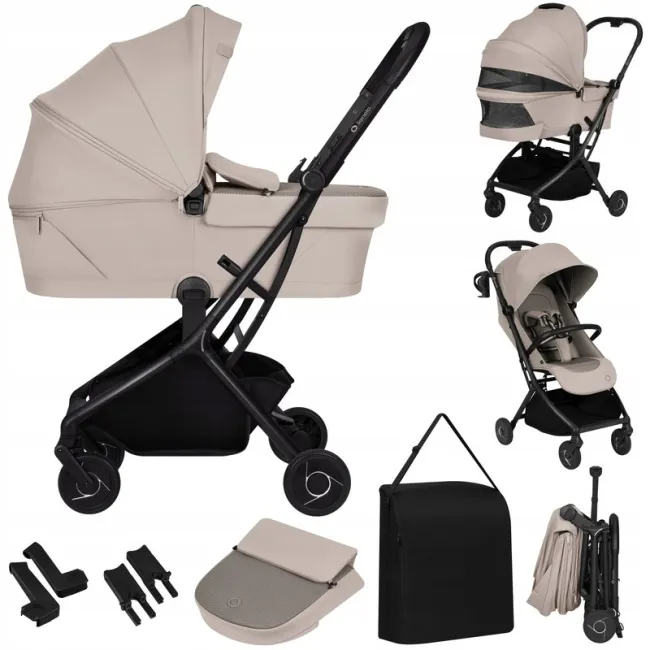 Carucior 2 in 1, Lionelo, Sia Flex, 7.6 kg, Include landou pliabil pe cadru, Ultracompact, Pliere rapida cu o mana, Copertina UPF50+, Cu accesorii incluse, 0-48 luni, Sustine 22 kg, Bej BYNLO-SIA_FLEX_BEIGE_SAND