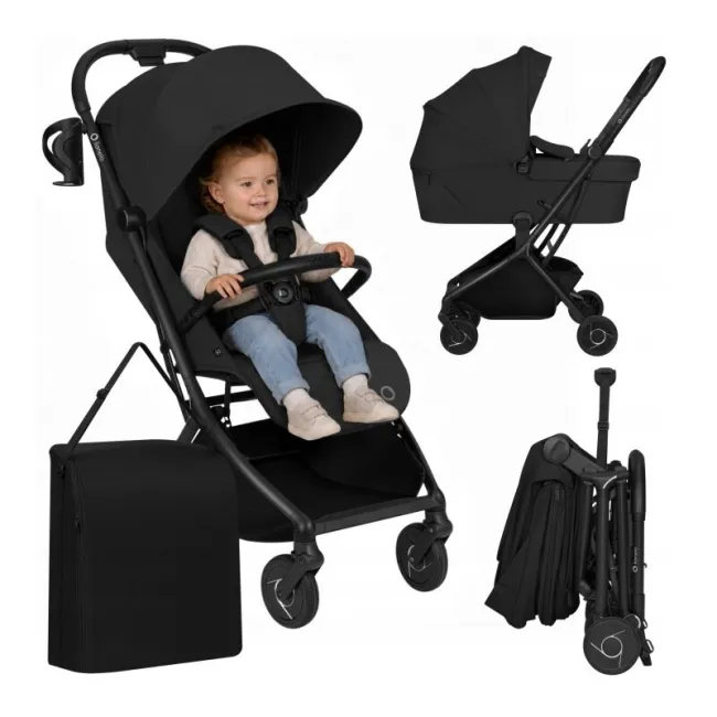 Carucior 2 in 1, Lionelo, Sia Flex, 7.6 kg, Include landou pliabil pe cadru, Ultracompact, Pliere rapida cu o mana, Copertina UPF50+, Cu accesorii incluse, 0-48 luni, Sustine 22 kg, Negru BYNLO-SIA_FLEX_BLACK_ONYX