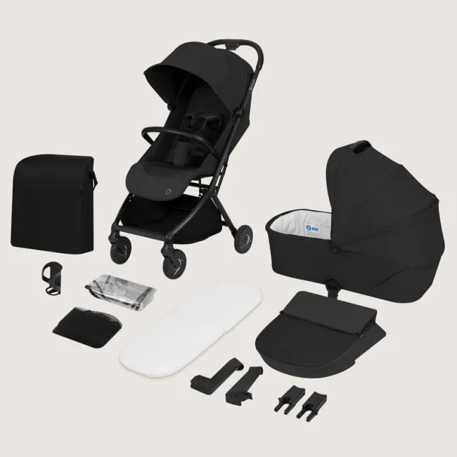 Carucior 2 in 1, Lionelo, Sia Flex, 7.6 kg, Include landou pliabil pe cadru, Ultracompact, Pliere rapida cu o mana, Copertina UPF50+, Cu accesorii incluse, 0-48 luni, Sustine 22 kg, Negru BYNLO-SIA_FLEX_BLACK_ONYX