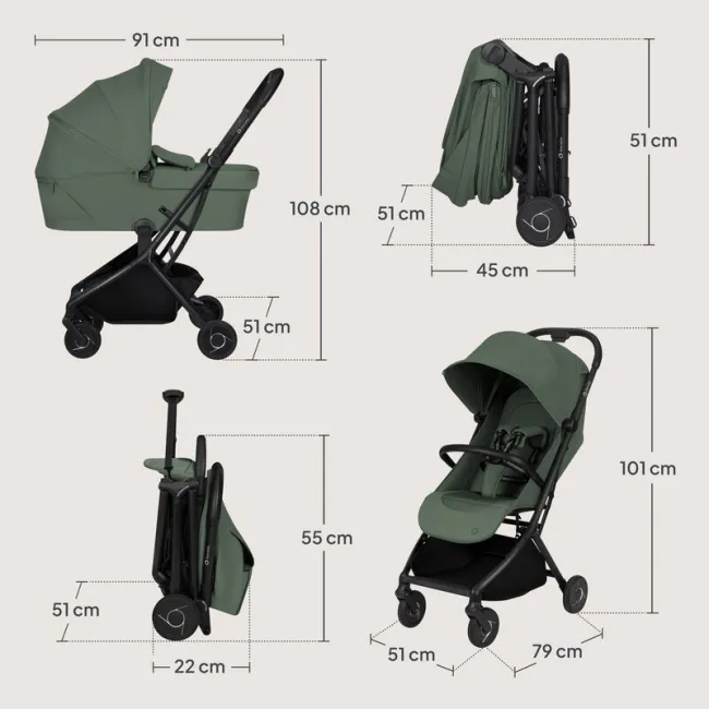 Carucior 2 in 1, Lionelo, Sia Flex, 7.6 kg, Include landou pliabil pe cadru, Ultracompact, Pliere rapida cu o mana, Copertina UPF50+, Cu accesorii incluse, 0-48 luni, Sustine 22 kg, Verde BYNLO-SIA_FLEX_GREEN_EMERALD