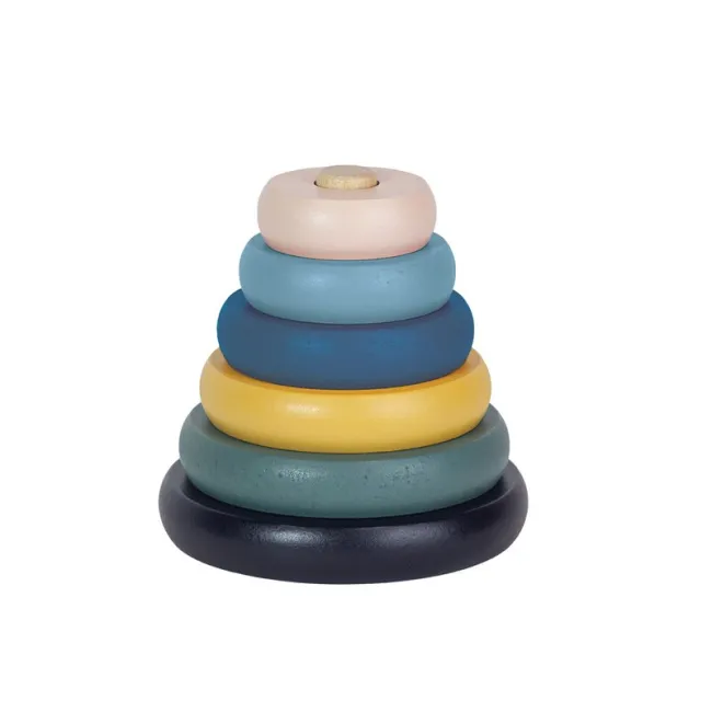 Jucarie de stivuire, Petite&Mars, Turn Orbit Wood of Mars, 10 cm, 36 luni+, Albastru/Multicolor BYN615728