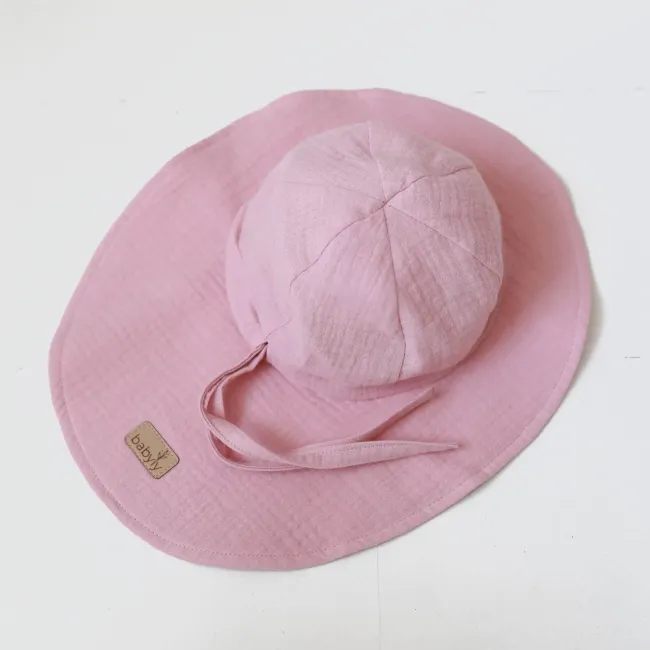 Palarie De Soare Din Muselina 100% Bumbac Pentru Bebelusi Si Copii, Candy Pink, Reglabila, Lucrata Manual In Polonia Pjbc1621