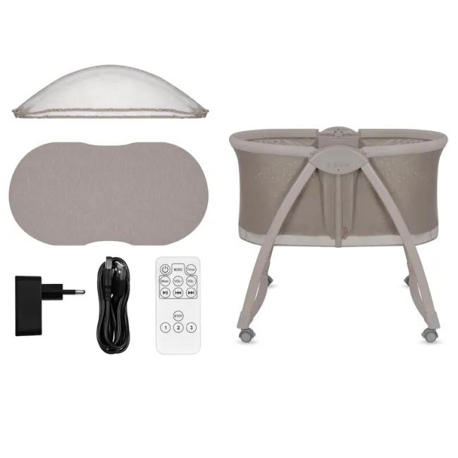 Patut si balansoar portabil Lionelo, Gaya 2 in 1, cu functie de leganat si muzica, 3 viteze de leganat reglabile, saltea T25, controlat prin telecomanda sau panou, pana la 9 kg, 0 luni+, 93 x 68 x 81 cm, bej latte BYNLO-GAYA_BEIGE_LATTE