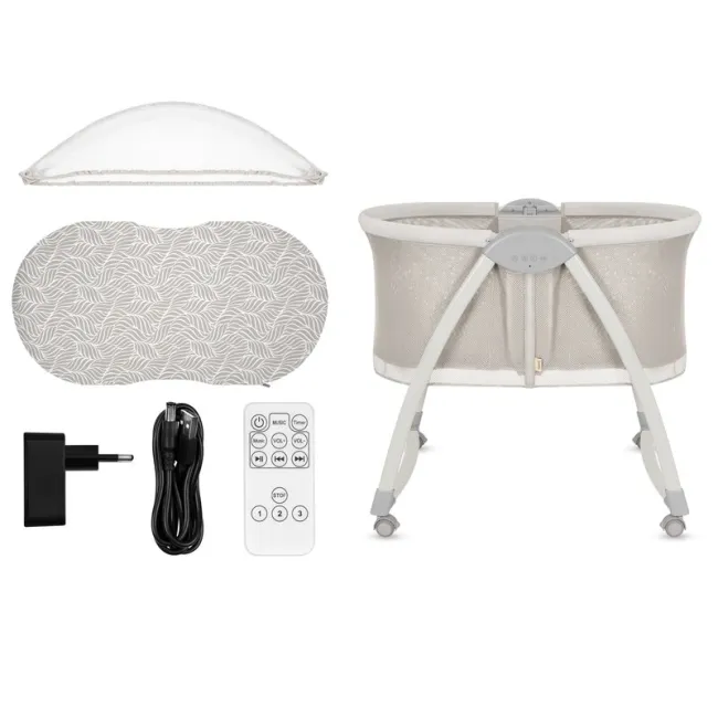 Patut si balansoar portabil Lionelo, Gaya 2 in 1, cu functie de leganat si muzica, 3 viteze de leganat reglabile, saltea T25, controlat prin telecomanda sau panou, pana la 9 kg, 0 luni+, 93 x 68 x 81 cm, bej sand BYNLO-GAYA_BEIGE_SAND