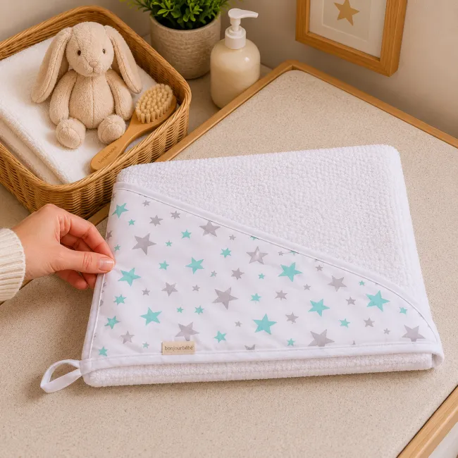 Prosop Baie Bebelusi Cu Gluga Magic Kids, Bumbac 100%, Model Stelute, 100x100 Cm Pjbp_bum_stars